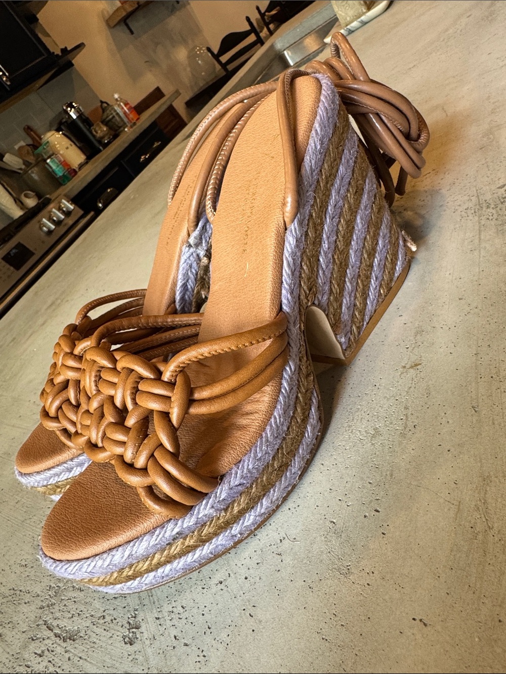 Anthropologie Braided Espadrille Wedge Sandals in Tan and Light Gray